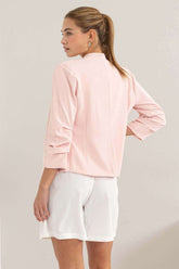 Blush Pink Open Front Ruched Sleeve Blazer, , $ 35.00, A Moment Of Now™